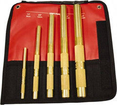 Mayhew - 5 Piece, 1/4 to 3/4", Drift Punch Set - Round Shank, Brass, Comes in Kit Bag - Exact Industrial Supply