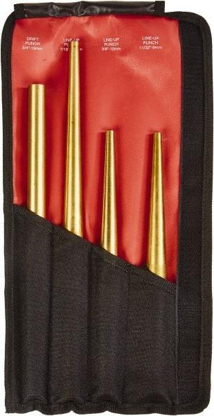 Mayhew - 4 Piece, 3/4 to 7/16", X-Long Punch - Round Shank, Brass, Comes in Kit Bag - Exact Industrial Supply