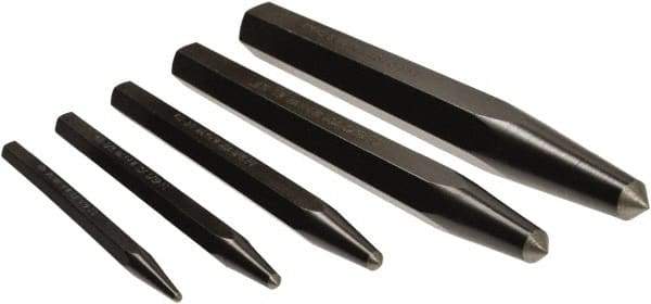 Mayhew - 5 Piece, 3/32 to 3/8", Center Punch Set - Hex Shank, Steel, Comes in Pouch - Exact Industrial Supply