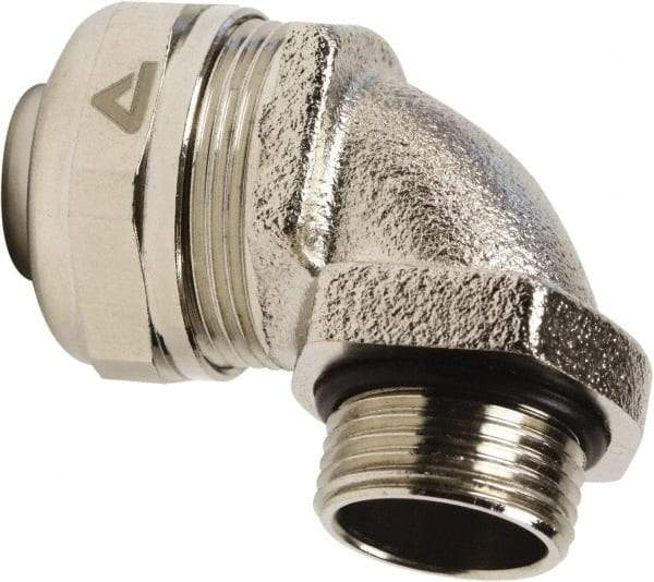 Anaconda Sealtite - 16mm Trade, Nickel Plated Brass Threaded 90° Liquidtight Conduit Connector - Partially Insulated - Exact Industrial Supply