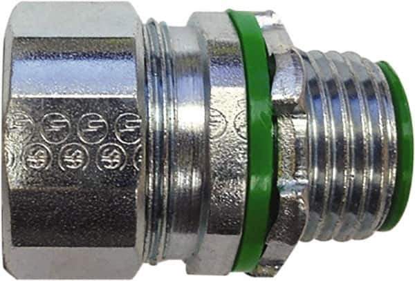 Anaconda Sealtite - 2-1/2" Trade, Zinc Plated Steel Threaded Straight Liquidtight Conduit Connector - Insulated - Exact Industrial Supply