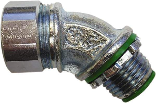 Anaconda Sealtite - 3/4" Trade, Zinc Plated Steel Threaded 45° Liquidtight Conduit Connector - Insulated - Exact Industrial Supply