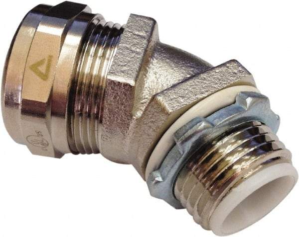 Anaconda Sealtite - 3/8" Trade, Nickel Plated Brass Threaded Angled Liquidtight Conduit Connector - Partially Insulated - Exact Industrial Supply