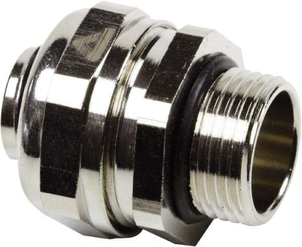 Anaconda Sealtite - 1-1/4" Trade, Nickel Plated Brass Threaded Straight Liquidtight Conduit Connector - Partially Insulated - Exact Industrial Supply