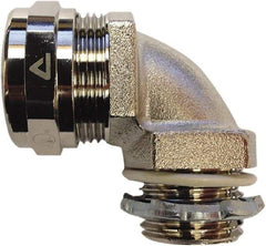 Anaconda Sealtite - 3/4" Trade, Nickel Plated Brass Threaded 90° Liquidtight Conduit Connector - Partially Insulated - Exact Industrial Supply