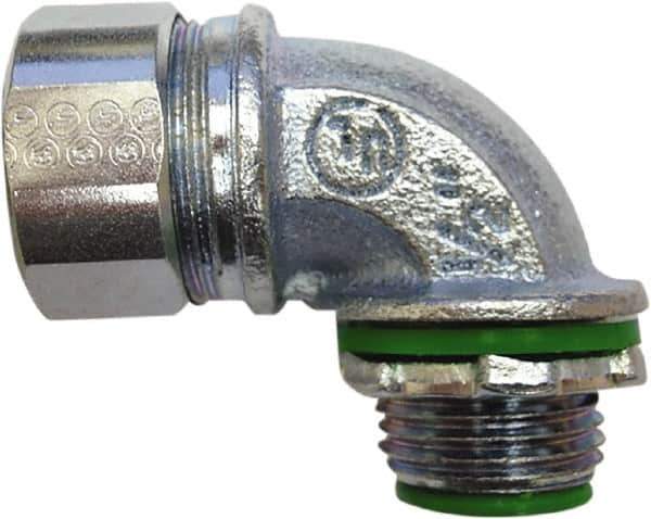 Anaconda Sealtite - 2" Trade, Zinc Plated Steel Threaded 45° Liquidtight Conduit Connector - Insulated - Exact Industrial Supply