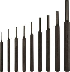 Mayhew - 9 Piece, 1.5 to 10mm, Pin Punch Set - Hex Shank, Steel, Comes in Kit Bag - Exact Industrial Supply