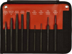 Mayhew - 9 Piece, 9/32 to 5/32", Pin Punch Set - Hex Shank, Steel, Comes in Kit Bag - Exact Industrial Supply