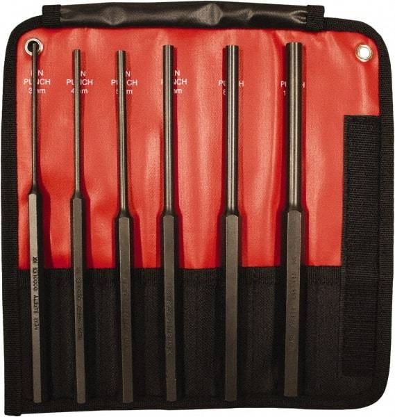 Mayhew - 6 Piece, 3 to 10mm, Pin Punch Set - Hex Shank, Steel, Comes in Kit Bag - Exact Industrial Supply