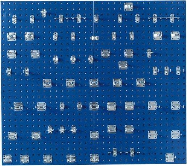 Triton - 24" Wide x 42-1/2" High Peg Board Kit - 2 Panels, 63 Hooks, Steel with Epoxy Coating, Blue - Exact Industrial Supply