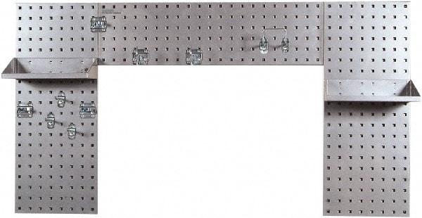 Triton - 30" Wide x 55" High Peg Board Strip - 3 Panels, 9 Hooks, Steel with Epoxy Coating, Silver - Exact Industrial Supply