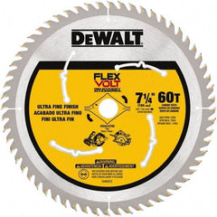 DeWALT - 7-1/4" Diam, 15.88mm Arbor Hole Diam, 60 Tooth Wet & Dry Cut Saw Blade - Steel, Smooth Action, Standard Round Arbor - Exact Industrial Supply