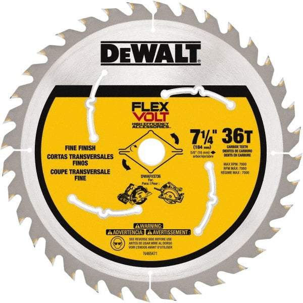 DeWALT - 7-1/4" Diam, 15.88mm Arbor Hole Diam, 36 Tooth Wet & Dry Cut Saw Blade - Steel, Smooth Action, Standard Round Arbor - Exact Industrial Supply