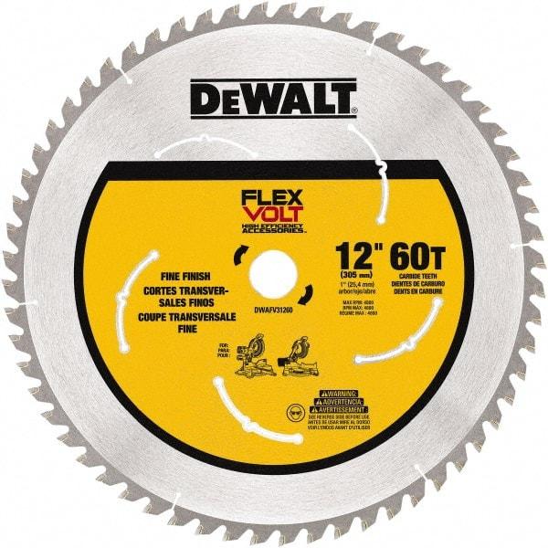 DeWALT - 12" Diam, 1" Arbor Hole Diam, 60 Tooth Wet & Dry Cut Saw Blade - Steel, Smooth Action, Standard Round Arbor - Exact Industrial Supply