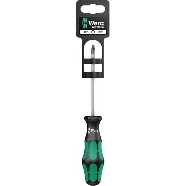 Wera - T25 Torx Driver - 4" Blade Length, 10-1/8" OAL, Ergonomic Handle, Chrome Plated Steel - Exact Industrial Supply