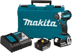 Makita - 18 Volt, 1/4" Drive, 125 Ft/Lb Torque, Cordless Impact Driver - Pistol Grip Handle, 3400 RPM, 2 Lithium-Ion Batteries Included - Exact Industrial Supply