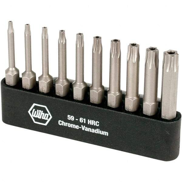 Wiha - 10 Piece, 1/4" Drive Screwdriver Torx Insert Bit Set - Tamperproof 7 to 40 Torx - Exact Industrial Supply