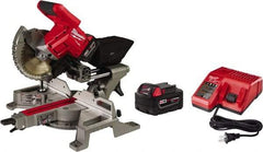 Milwaukee Tool - 5 Amp, 18 Volt, 5,000 RPM, 49° Left & Right Double Bevel Sliding Miter Saw - 5/8" Arbor, 7-1/4" Blade Diam, Includes Blade Wrench, Blade, Battery Pack & Battery Charger - Exact Industrial Supply