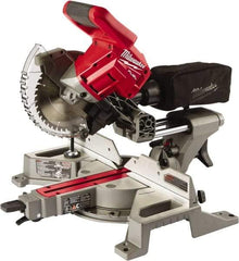 Milwaukee Tool - 5 Amp, 18 Volt, 5,000 RPM, 48° Left & Right Double Bevel Sliding Miter Saw - 5/8" Arbor, 7-1/4" Blade Diam, Includes Blade Wrench & Blade - Exact Industrial Supply