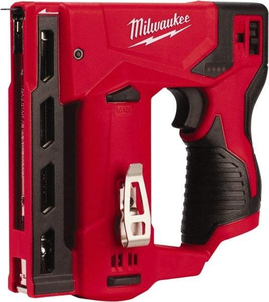 Milwaukee Tool - Battery Crown Stapler - 3/8" Staples, Red & Black - Exact Industrial Supply