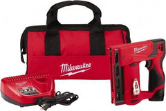 Milwaukee Tool - Battery Crown Stapler - 3/8" Staples, Red & Black - Exact Industrial Supply