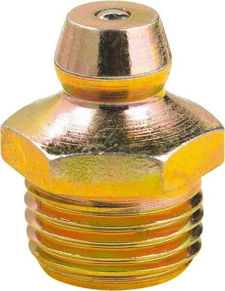 lumax - Straight Head Angle, 1/8 PTF Steel Grease Fitting Adapter - 7/16" Hex, 0.63" Overall Height, 0.28" Shank Length - Exact Industrial Supply