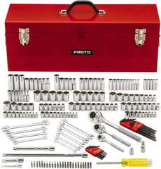 Proto - 184 Piece 1/4", 3/8" & 1/2" Drive Chrome Finish Deep Well Socket Set - 6, 12 Points, 3/16" to 1" (4mm to 22mm) Range, Inch/Metric Measurement Standard - Exact Industrial Supply