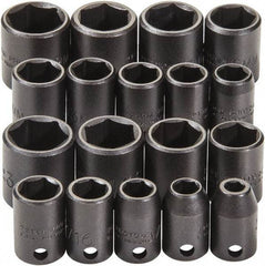 Proto - 18 Piece 3/8" Drive Black Finish Impact Socket Set - 6 Points, 1/4" to 3/4" (10mm to 19mm) Range, Inch/Metric Measurement Standard - Exact Industrial Supply