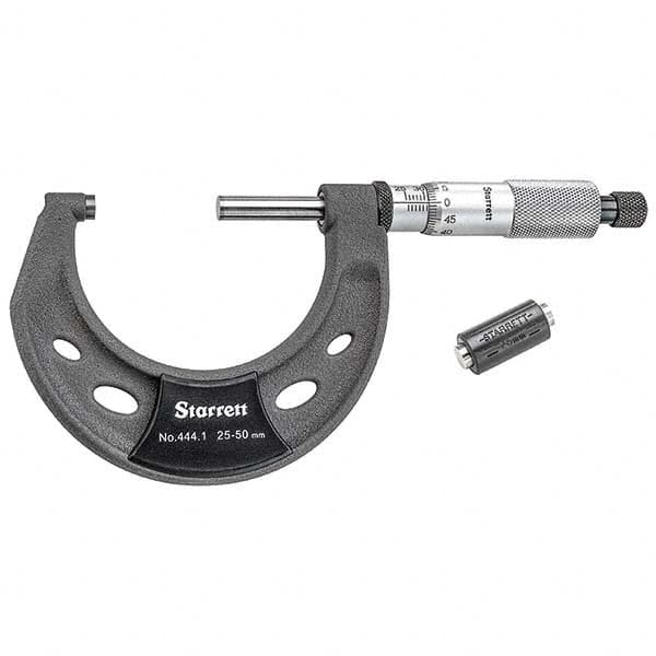 Starrett - Mechanical Outside Micrometers Minimum Measurement (mm): 25.00 Maximum Measurement (mm): 50.00 - Exact Industrial Supply