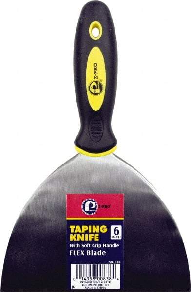 Premier Paint Roller - 6" Wide Spring Blade Steel Taping Knife - Stiff, Soft Grip Plastic Handle, 8.343" OAL - Exact Industrial Supply