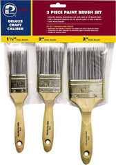 Premier Paint Roller - 1-1/2, 2 & 3" Flat Polyester General Purpose Paint Brush Set - 2-1/4 & 2-1/2 & 3" Bristle Length, 6 & 6-1/2" Wood Beavertail Handle - Exact Industrial Supply