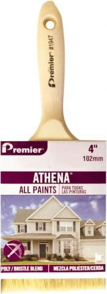 Premier Paint Roller - 4" Flat Polyester/Natural General Purpose Paint Brush Set - 3-1/2" Bristle Length, 6" Wood Beavertail Handle - Exact Industrial Supply