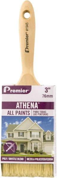 Premier Paint Roller - 3" Flat Polyester/Natural General Purpose Paint Brush - 3" Bristle Length, 5-1/2" Wood Beavertail Handle - Exact Industrial Supply