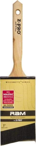 Premier Paint Roller - 3" Angled Polyester Angular Brush - 3-1/2" Bristle Length, 2" Wood Sash Handle - Exact Industrial Supply