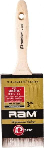 Premier Paint Roller - 3" Flat Polyester General Purpose Paint Brush - 2-3/4" Bristle Length, 3" Wood Beavertail Handle - Exact Industrial Supply