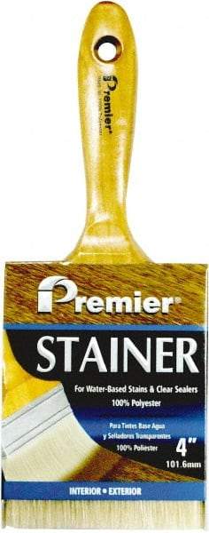 Premier Paint Roller - 4" Flat Polyester Stainer Brush - 3" Bristle Length, 6-1/2" Wood Beavertail Handle - Exact Industrial Supply