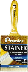 Premier Paint Roller - 4" Flat Polyester Stainer Brush - 3" Bristle Length, 6-1/2" Wood Beavertail Handle - Exact Industrial Supply