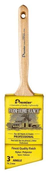 Premier Paint Roller - 3" Angled Nylon/Polyester Angular Brush - 3-1/4" Bristle Length, 7-1/2" Wood Sash Handle - Exact Industrial Supply