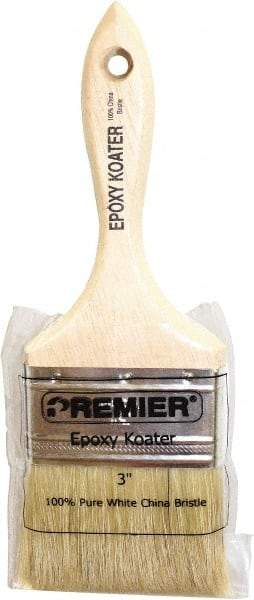 Premier Paint Roller - 3" Flat White China Bristle Varnish Brush - 2-1/4" Bristle Length, 5-1/2" Wood Beavertail Handle - Exact Industrial Supply