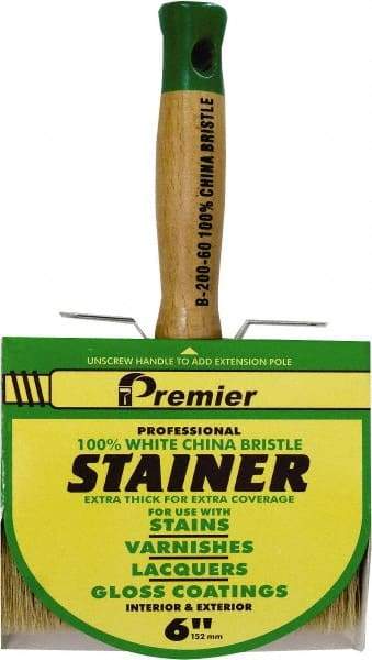 Premier Paint Roller - 6" Flat White China Bristle Stainer Brush - 3-1/4" Bristle Length, 5-1/4" Wood Threaded Wood Handle - Exact Industrial Supply