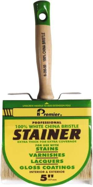Premier Paint Roller - 5" Flat White China Bristle Stainer Brush - 3" Bristle Length, 5-1/4" Wood Threaded Wood Handle - Exact Industrial Supply
