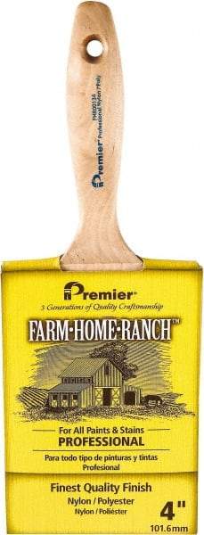 Premier Paint Roller - 4" Flat Nylon/Polyester General Purpose Paint Brush - 3-1/2" Bristle Length, 5-3/4" Wood Beavertail Handle - Exact Industrial Supply
