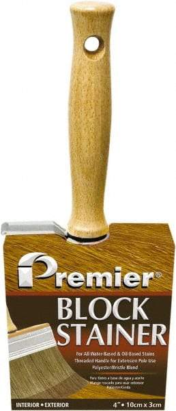 Premier Paint Roller - 4" Flat Polyester/Natural Stainer Brush - 3" Bristle Length, 5-1/4" Wood Threaded Wood Handle - Exact Industrial Supply