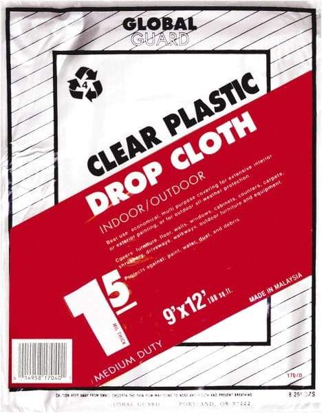 Premier Paint Roller - Medium Weight Plastic Drop Cloth - 12' x 9', 1.5 mil Thick, Off White - Exact Industrial Supply