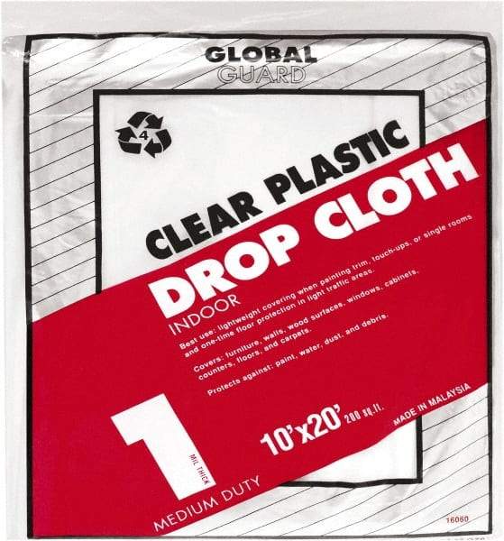 Premier Paint Roller - Medium Weight Plastic Drop Cloth - 20' x 10', 1 mil Thick, Off White - Exact Industrial Supply