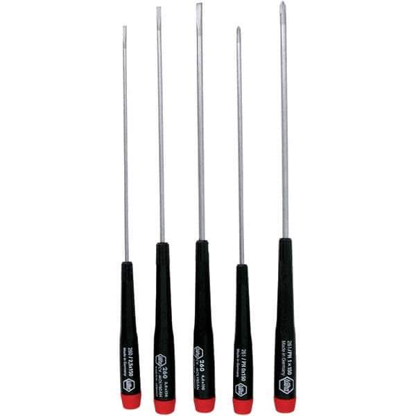 Wiha - 5 Piece Slotted & Phillips Screwdriver Set - Bit Sizes: Philips #0 & #1, Comes in Vinyl Pouch - Exact Industrial Supply