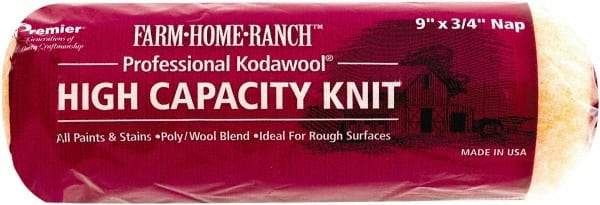 Premier Paint Roller - 3/4" Nap, 9" Wide Paint Roller Cover - Rough Texture, Polyester & Wool - Exact Industrial Supply