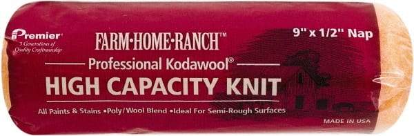 Premier Paint Roller - 1/2" Nap, 9" Wide Paint Roller Cover - Semi-Rough Texture, Polyester & Wool - Exact Industrial Supply