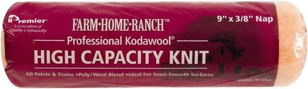 Premier Paint Roller - 3/8" Nap, 9" Wide Paint Roller Cover - Semi-Smooth Texture, Polyester & Wool - Exact Industrial Supply