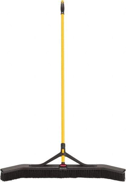 Rubbermaid - 36" Medium Duty Polypropylene Push Broom - 3" Bristle Length, Foam Block, Threaded Handle Connection, Handle Included - Exact Industrial Supply